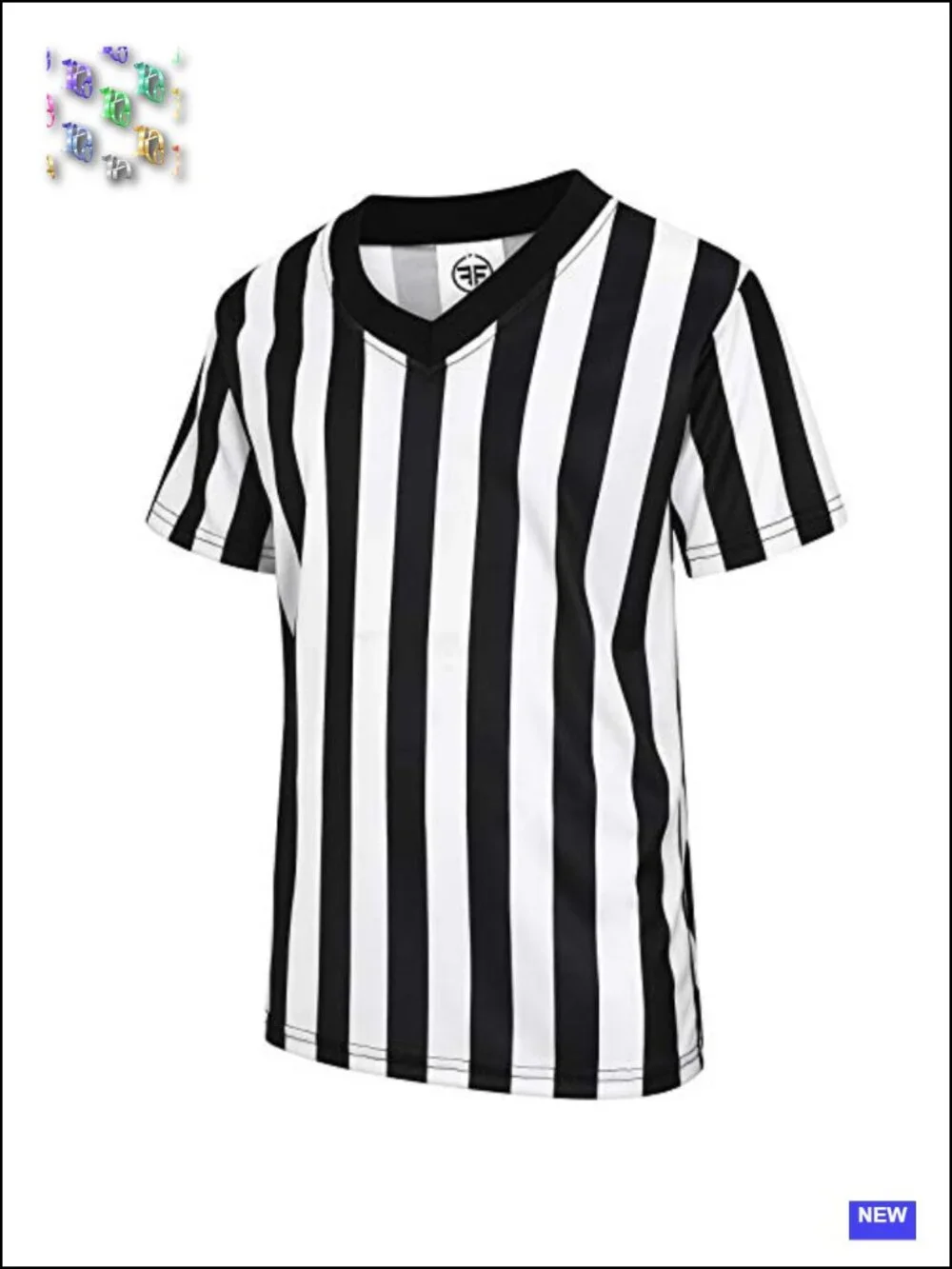 Referee Shirt Black White Stripe Polyester Jersey Pro-Fit V-Neck Sports